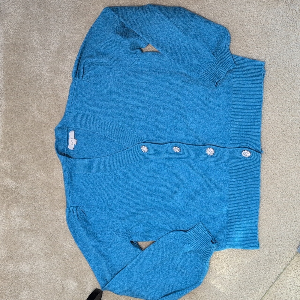 Ann Taylor Loft Sparkle Button Down Blue Cardigan